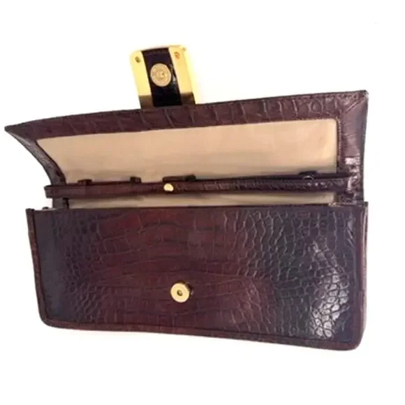 Cole Haan Clutch Elena Flap Leather Crocodile Print - Picture 8 of 9